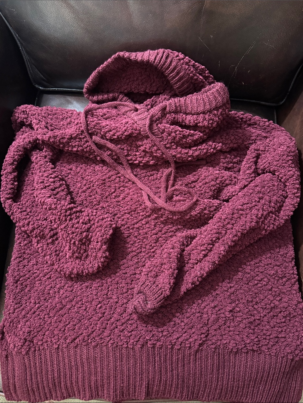 Zenana Outfitters Plush Cowl Hoodie - Berry Plum